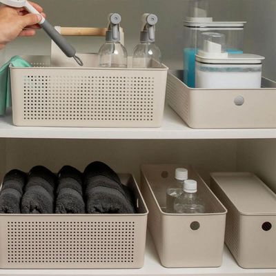 Cesto Organizador Multiuso Bege Flow 34x27x13cm Ou 12L Lavanderia Closet Banheiro