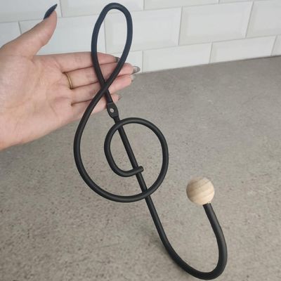 Gancho Cabideiro de Aço Preto Cifra Música 28cm Suporte de Parede Pendurar Roupa Bolsas