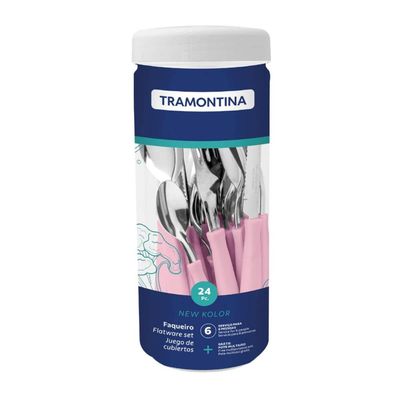 Faqueiro Tramontina New Kolor Rosa 24 Peças Aço Inox no Pote