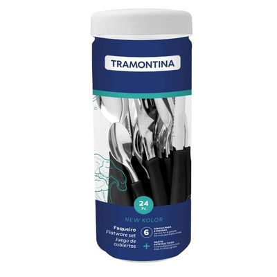 Faqueiro Tramontina New Kolor 24 Peças Preto Aço Inox no Pote
