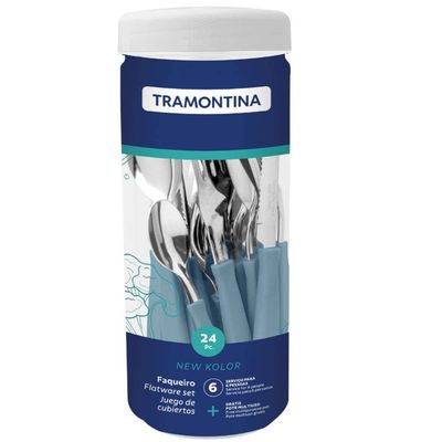 Faqueiro Tramontina New Kolor 24 Peças Azul Aço Inox no Pote