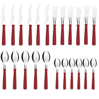Faqueiro Tramontina New Kolor Vermelho 24 Peças Aço Inox no Pote