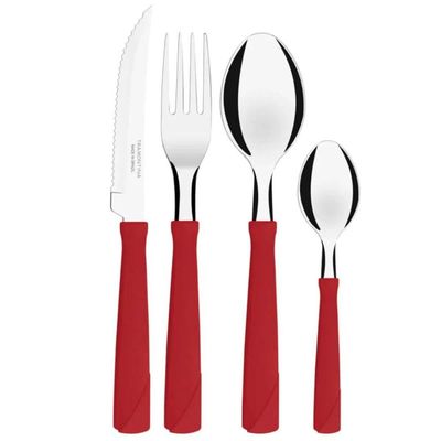Faqueiro Tramontina New Kolor Vermelho 24 Peças Aço Inox no Pote
