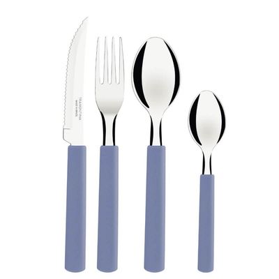 Faqueiro Tramontina Gamboa Azul 16 Peças Aço Inox 4 Pessoas no Pote
