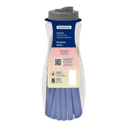 Faqueiro Tramontina Gamboa Azul 16 Peças Aço Inox 4 Pessoas no Pote