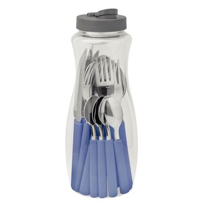 Faqueiro Tramontina Gamboa Azul 16 Peças Aço Inox 4 Pessoas no Pote