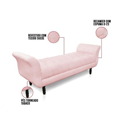 Recamier Olinda Suede 160 Cm Pés Torneados Castanhos - D'rossi Cor Rosa Bebê