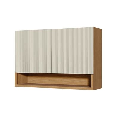 Armário Aéreo Nesher Simone Mendes em MDF 15mm com 2 Portas e 2 Prateleiras 120cm de Largura Castanho com Branco