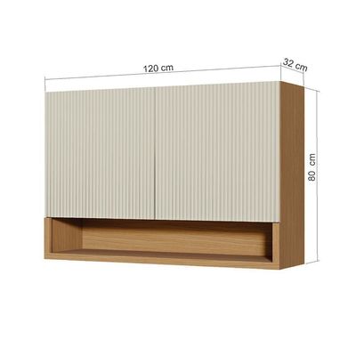 Armário Aéreo Nesher Simone Mendes em MDF 15mm com 2 Portas e 2 Prateleiras 120cm de Largura Castanho com Branco