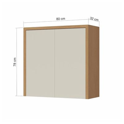 Armário Aéreo Nesher Condessa em MDF 15mm com 2 Portas e 1 Prateleira 80cm de Largura Castanho com Branco