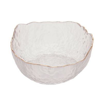 Bowl de Cristal Wolff Taj Martelado com Borda Dourada  8x17cm Transparente