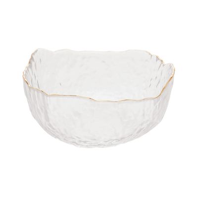 Bowl de Cristal Wolff Taj Martelado com Borda Dourada  8x17cm Transparente