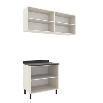 Cozinha Modulada Bartira Rubi Gourmet com 6 Portas, 3 Prateleiras e 160 cm de Largura Preto com Bege