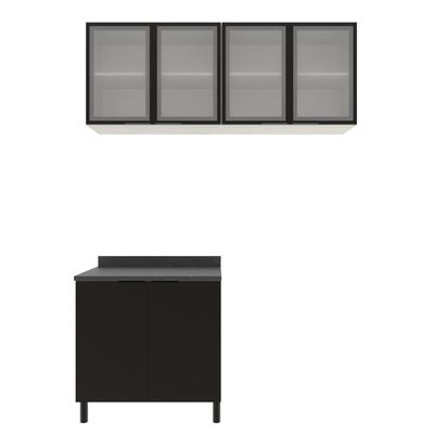 Cozinha Modulada Bartira Rubi Gourmet com 6 Portas, 3 Prateleiras e 160 cm de Largura Preto com Bege