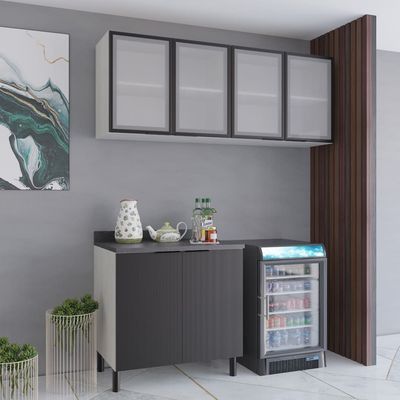 Cozinha Modulada Bartira Rubi Gourmet com 6 Portas, 3 Prateleiras e 160 cm de Largura Preto com Bege