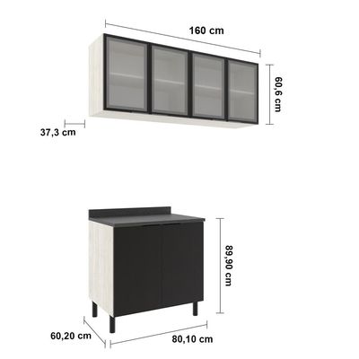 Cozinha Modulada Bartira Rubi Gourmet com 6 Portas, 3 Prateleiras e 160 cm de Largura Preto com Bege