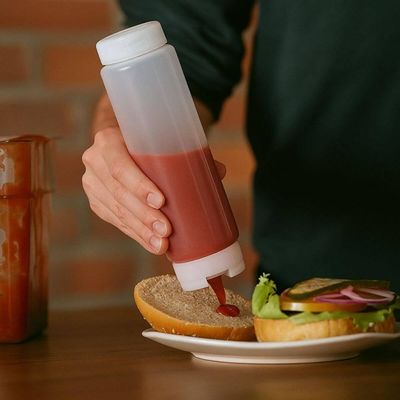 Kit 2 Bisnagas Invertidas 710ml Ketchup Maionese Profissional Hambúrguer Lanchonete Molhos