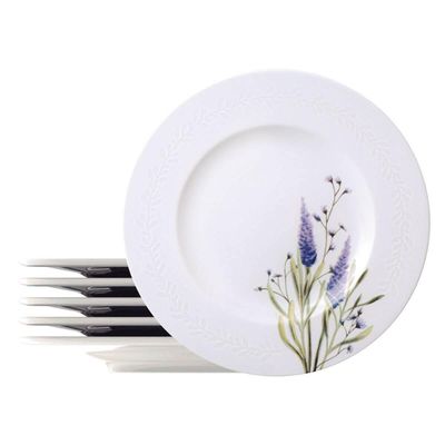Jogo 6 Pratos Rasos Porcelana Decorada 28cm Tramontina Lilla Mesa Posta Eventos