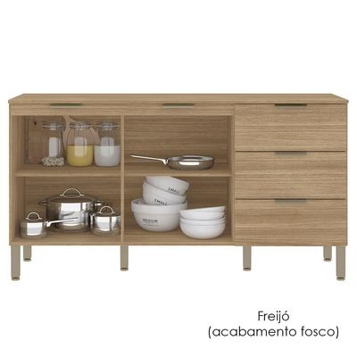 Balcao Com Tampo 2 Portas 3 Gavetas 160 Cm Glam Ktp Freijo