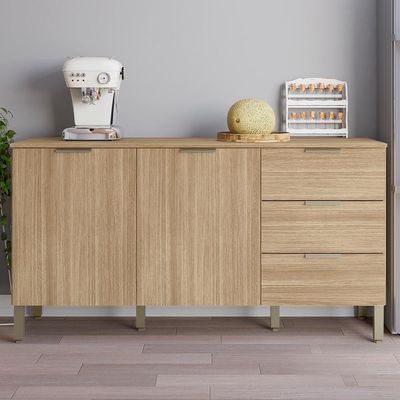 Balcao Com Tampo 2 Portas 3 Gavetas 160 Cm Glam Ktp Freijo