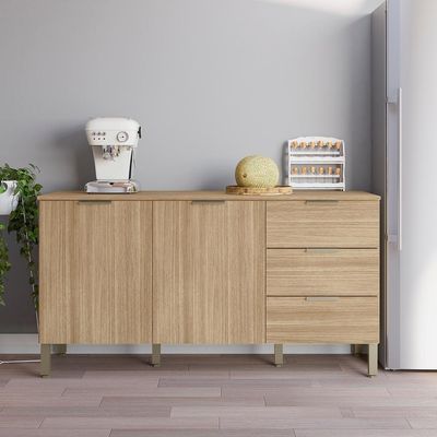 Balcao Com Tampo 2 Portas 3 Gavetas 160 Cm Glam Ktp Freijo