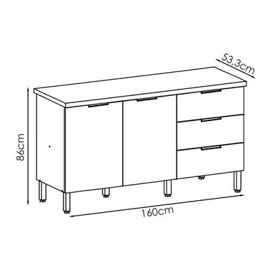 Balcao Com Tampo 2 Portas 3 Gavetas 160 Cm Glam Ktp Freijo