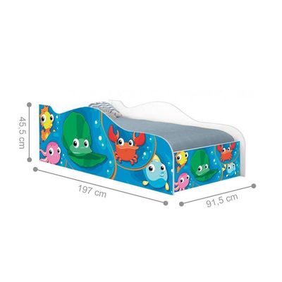 Cama Carro Fun Adesivada Fundo Do Mar Peixes Solteiro