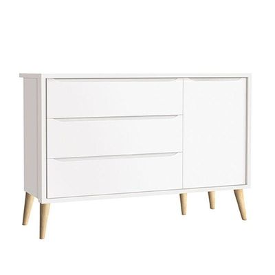 Cômoda Infantil Theo 1 Porta Branco Acetinado Com Pés Madeira Natural ? Reller