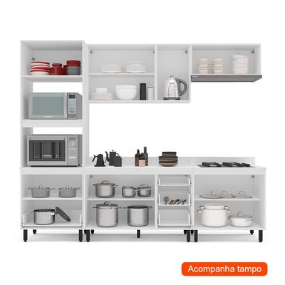 Cozinha Completa com Tampo Meena 10 Portas 4 Gavetas Branca