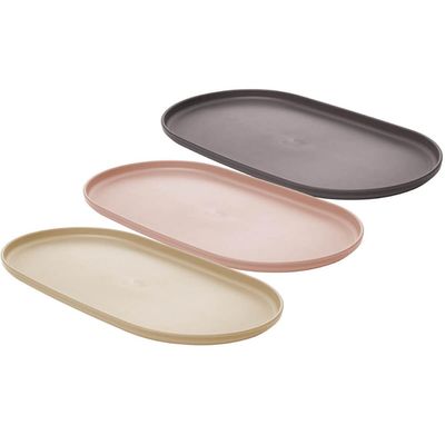 Kit 6 Travessa Oval Bambu Bandeja Plástico 30x17cm Prato Servir Lines Lyor