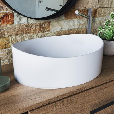 Cuba de Sobrepor Pia Apoio Oval Branca 41x32x14cm Banheiro Lavatório Berlim Branco