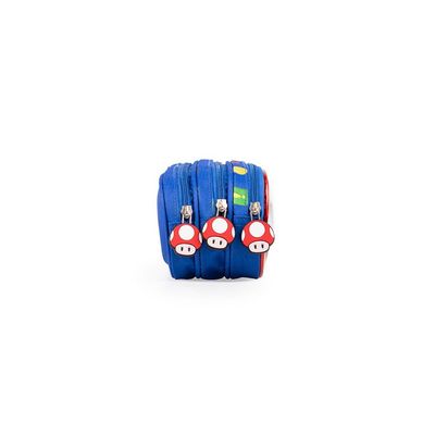 Estojo Escolar Infantil Masculino 3 Compartimentos Mario Bross Premium Azul U / Azul