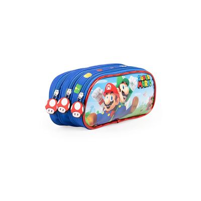 Estojo Escolar Infantil Masculino 3 Compartimentos Mario Bross Premium Azul U / Azul