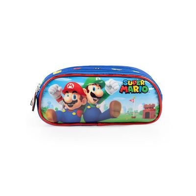 Estojo Escolar Infantil Masculino 3 Compartimentos Mario Bross Premium Azul U / Azul