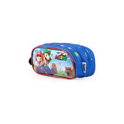 Estojo Escolar Infantil Masculino 3 Compartimentos Mario Bross Premium Azul U / Azul