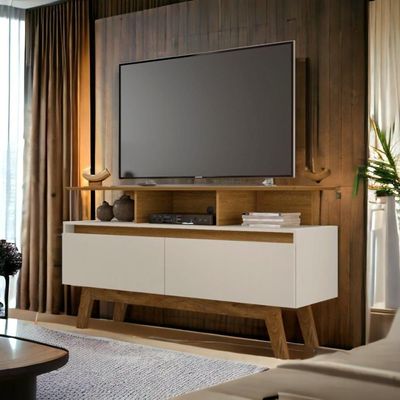 Rack Com Gavetas Rubi 1,2 Cinamomo E Off White Bechara