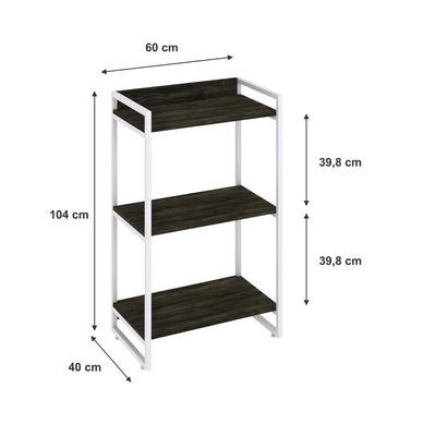 Estante Kuadra 60x40x104cm C/03 Prateleiras Carvalho Dark / Est.branca Carvalho Dark / Est.branca