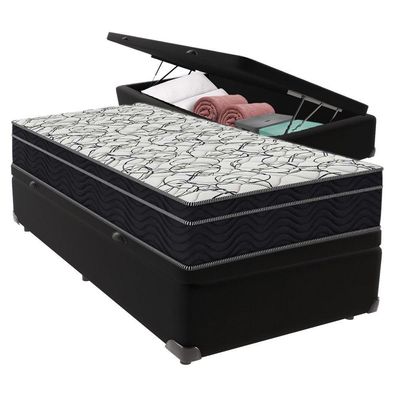 Conjunto Solteiro Cama Bege Box Colchão Extra Firme Ortobom Preto