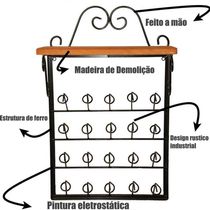 Porta Copos De Parede Rústico Ferro E Madeira Artesanal Para 20 Copos
