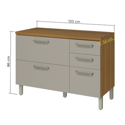 Balcão Nesher Princesa com 2 Portas, 3 Gavetas e 1 Prateleira 120cm de Largura Freijó com Off White