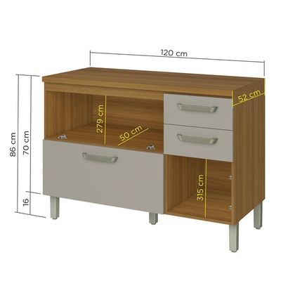 Balcão Nesher Princesa com 2 Portas, 3 Gavetas e 1 Prateleira 120cm de Largura Freijó com Off White