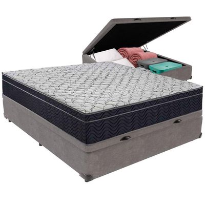 Cama Box Baú Cinza E Colchão Airtech 150 Espuma D45 Casal Ortobom