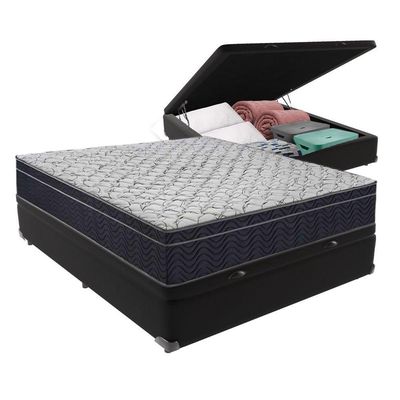Cama + Box Bau Casal Colchão Extra Firme Ortobom D45 Airtech Preto