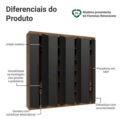 Guarda-roupa Casal 8 Portas Batentes Saturno Madesa
