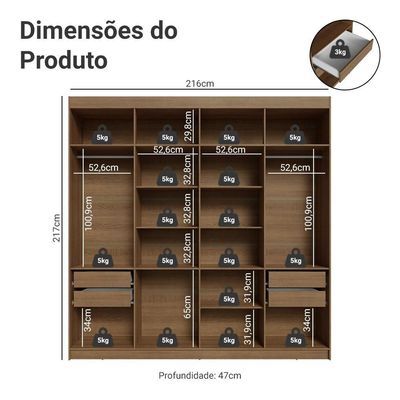 Guarda-roupa Casal 8 Portas Batentes Madesa Rustic/preto