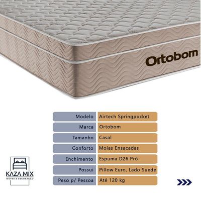 Colchão Airtech Ortobom Casal Baú Bege 138cm Bege