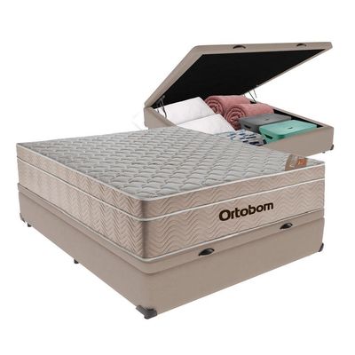 Cama Box + Colchão Casal Ortobom Airtech Spring 138x188 Bege