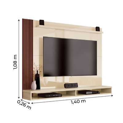 Painel Para Tv Até 50 Polegadas Dijon Ripado C/ Prateleira Off White / Nature