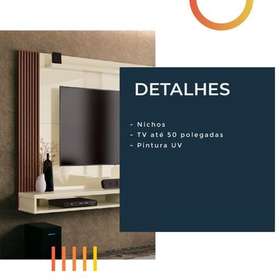 Painel Para Tv Até 50 Polegadas Dijon Ripado C/ Prateleira Off White / Nature