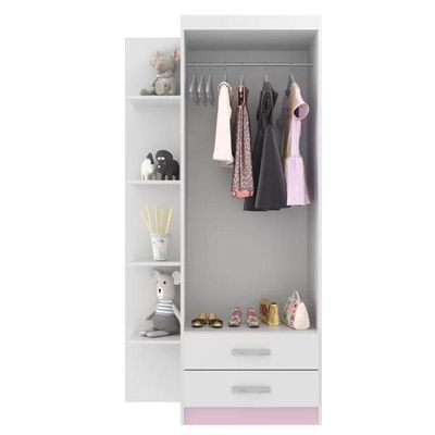Guarda-roupa Infantil Atalaia 2 Portas 2 Gavetas Com 4 Prateleiras Externas - Branco - Rosa Branco - Rosa